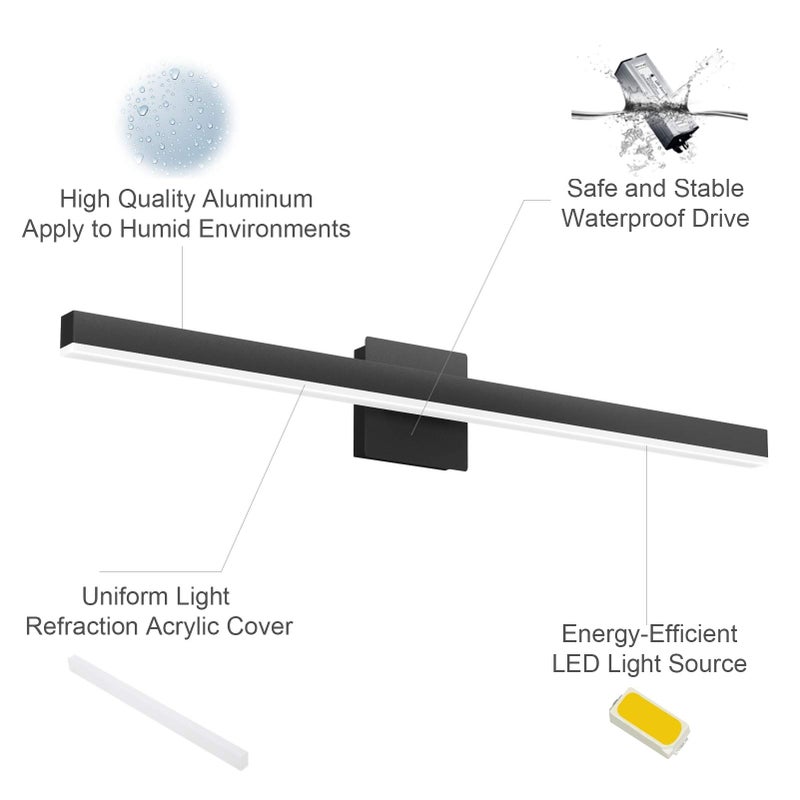 Aipsun 31.5in/26W Modern Black Vanity Light LED Bathroom Vanity Light Fixtures Wall Light for Bathroom (White Light 6000K) - Image 4